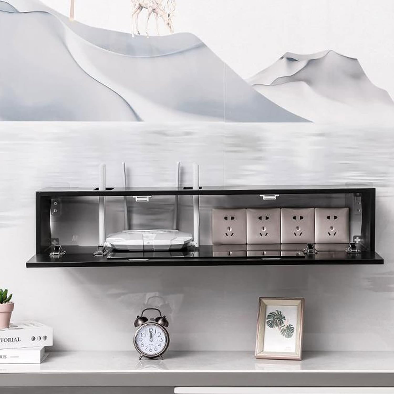 Wall Shelf Floating Shelf Wall Mounted TV Cabinet TV Stand TV Console Display Shelf Wall Power Outlet Multimedia Storage Shelf Decoration Shelf Wall Mount Corner Shelves Wall Unit Decor
