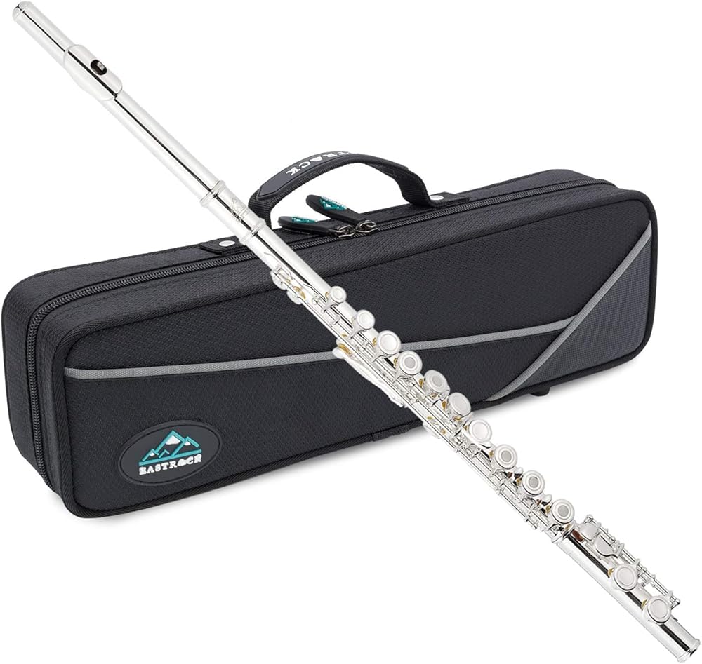 EASTROCK Open Hole Flutes C 16 Keys Silver Plated Flute Instrument for Beginner Kids Student with Carrying Case,Stand,Cleaning kit,Gloves,Tuning Rod(Open/Closed Hole,Silver Plated)