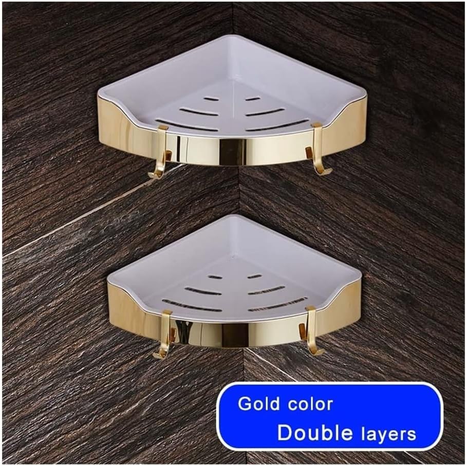 Gold Stainless Steel Corner Shower Caddy - Wall-Mount Triangle Storage Rack for Bathroom, Kitchen & Cosmetics - Brushed Nickel Finish, Durable ABS Plastic, Draining Design, Stylish Shelves(Gold Double