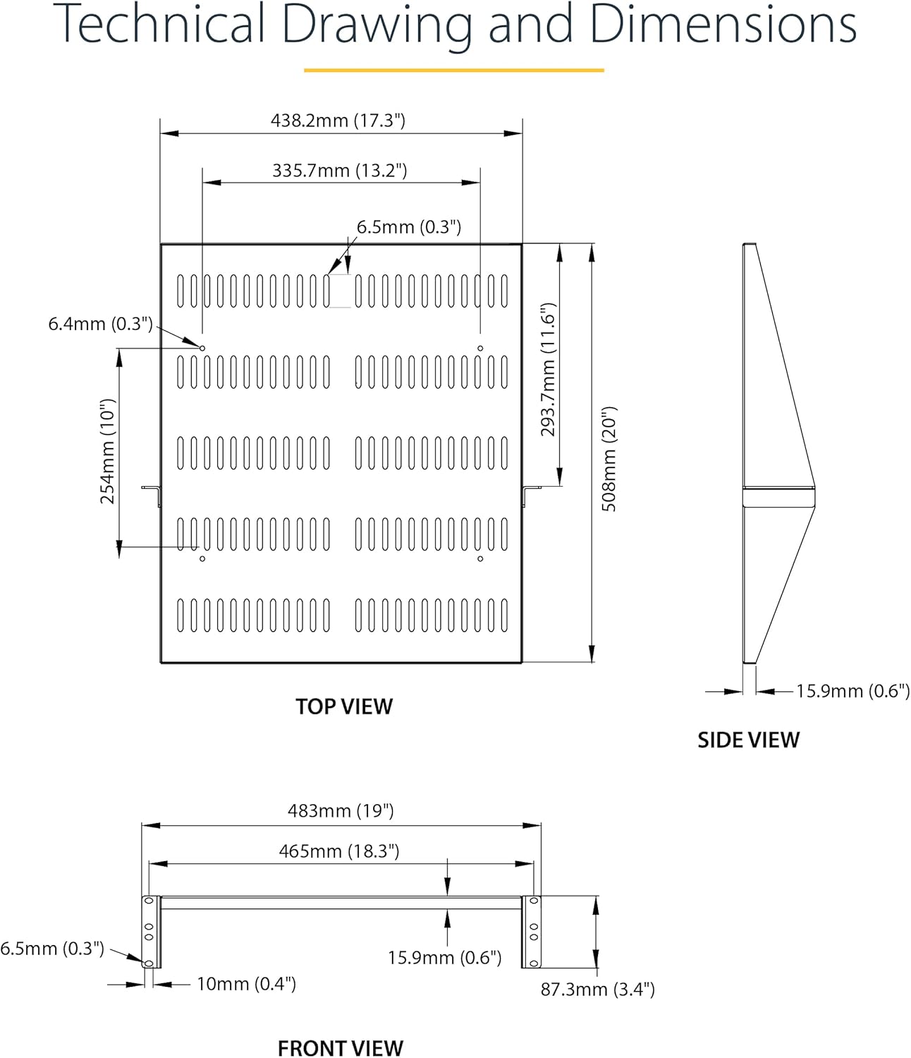 StarTech.com 2U Server Rack Shelf, Center Mounted Universal Vented Rackmount Cantilever Tray for 19