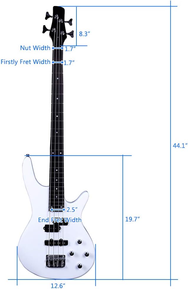 Exquisite Stylish IB Bass Guitar with Power Line and Wrench Tool (White)