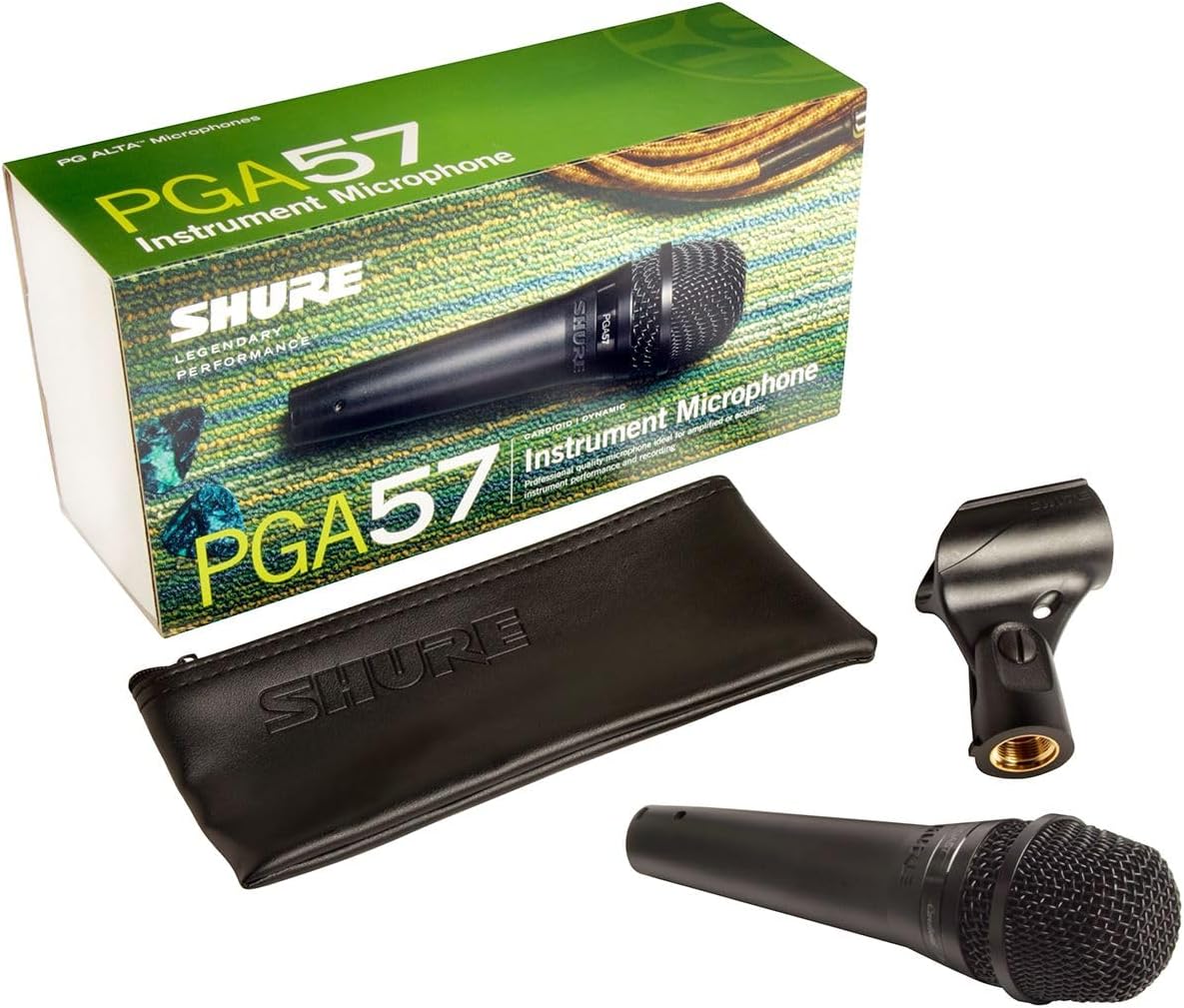 Shure PGA57 Dynamic Microphone - Professional Quality Instrument Mic with Cardioid Pick-up Pattern, 3-in XLR Connector, Stand Adapter and Zipper Pouch, No Cable (PGA57-LC)