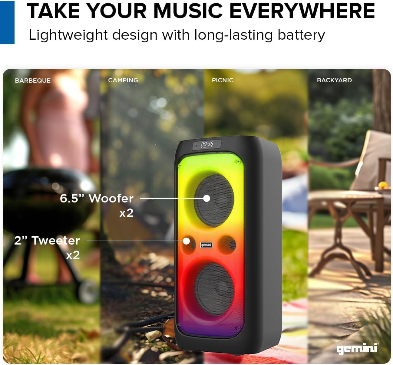 Gemini 200W Portable Bluetooth Party Speaker with Dual 6.5