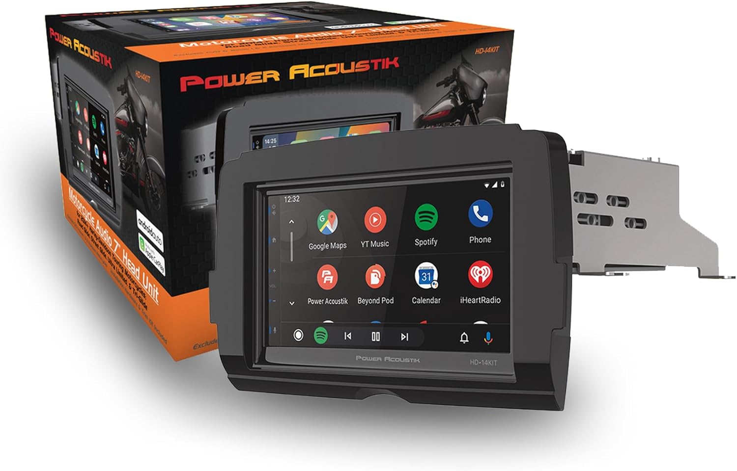 Power Acoustik HD-14KIT 7” Replacement Motorcycle Head Unit for 2014+ Harley-Davidson Touring Motorcycles, Waterproof Touchscreen, Apple Carplay & Android Auto with GPS Navigation & Bluetooth System