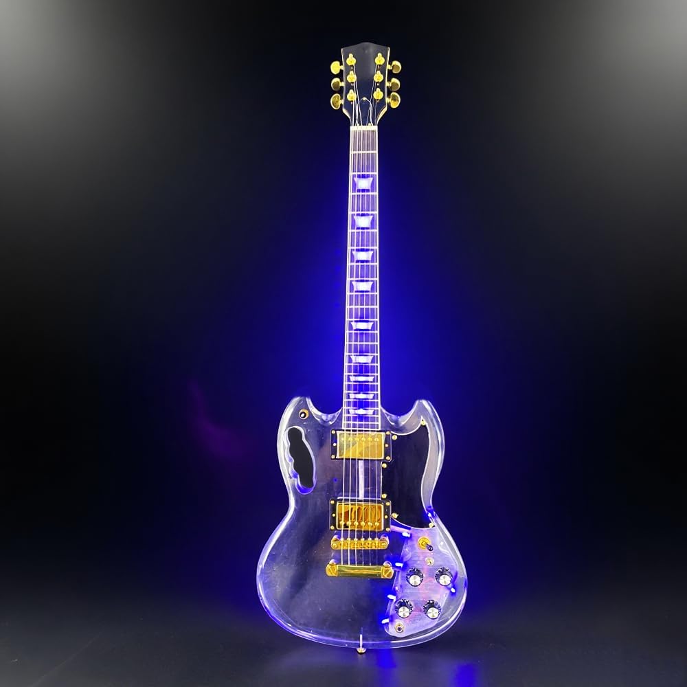 Yinfente 39Inch Electric Guitar Kit Transparent Acrylic Guitar,Full Size Solid Body Electric Guitars for Beginners With Maple Neck Rosewood Fretboard& LED Light Blue,Tremolo Bra,Cable HH