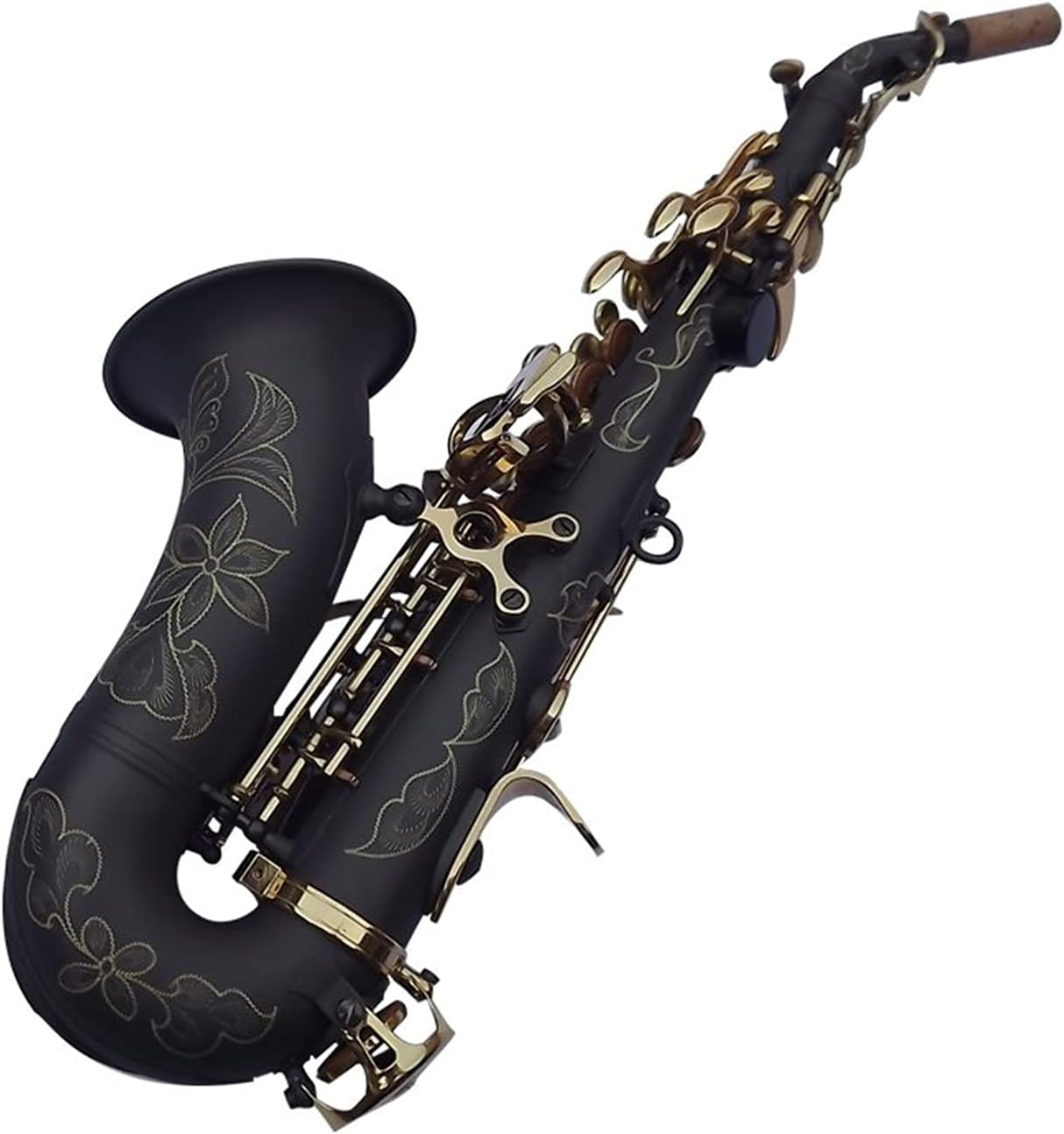 Sax Beginners Kit Soprano Saxophone Exquisite Carved Flower Black Nickel Gold Surface B Tone Sax Brass Instrument with Case Wind Instrument