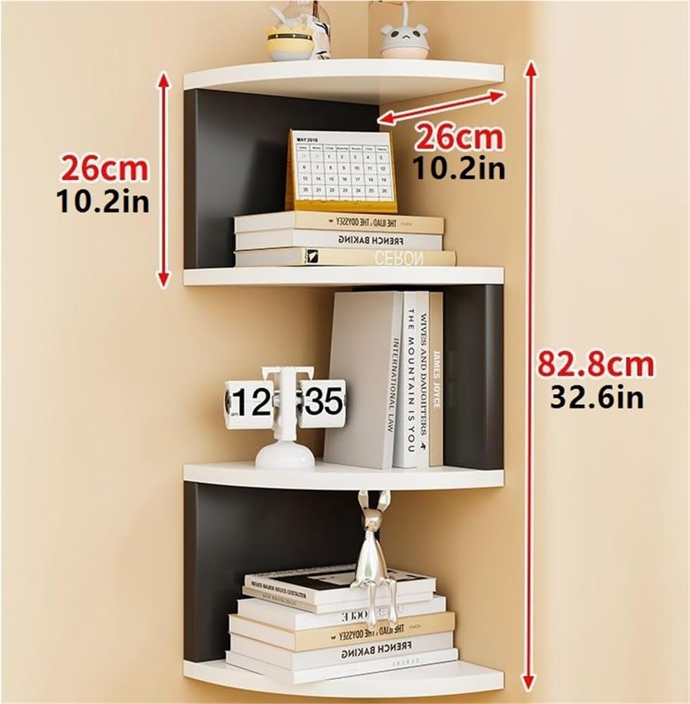 4-Tier, 5-Tier and 7-Tier Corner Floating Wall Mount Display Shelving Unit, Floating Shelves with Rounded Edge, Wall Mounted Shelf for Living Room(Black,Small)