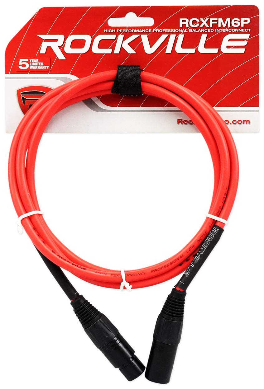 Rockville (8 RCXFM6P-R Red 6' Female to Male REAN XLR Mic Cable 100% Copper