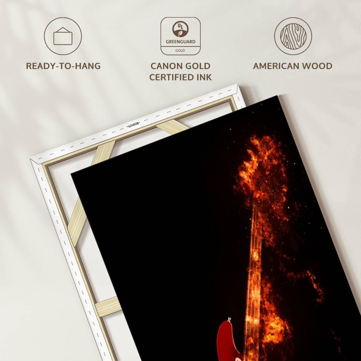 ElephantStock - Flaming Bass Guitar Wall Art - Vertical Canvas Wall Art - Living Room Wall Decor - Digital Art Music Canvas Art - Black And Orange Decor - 34