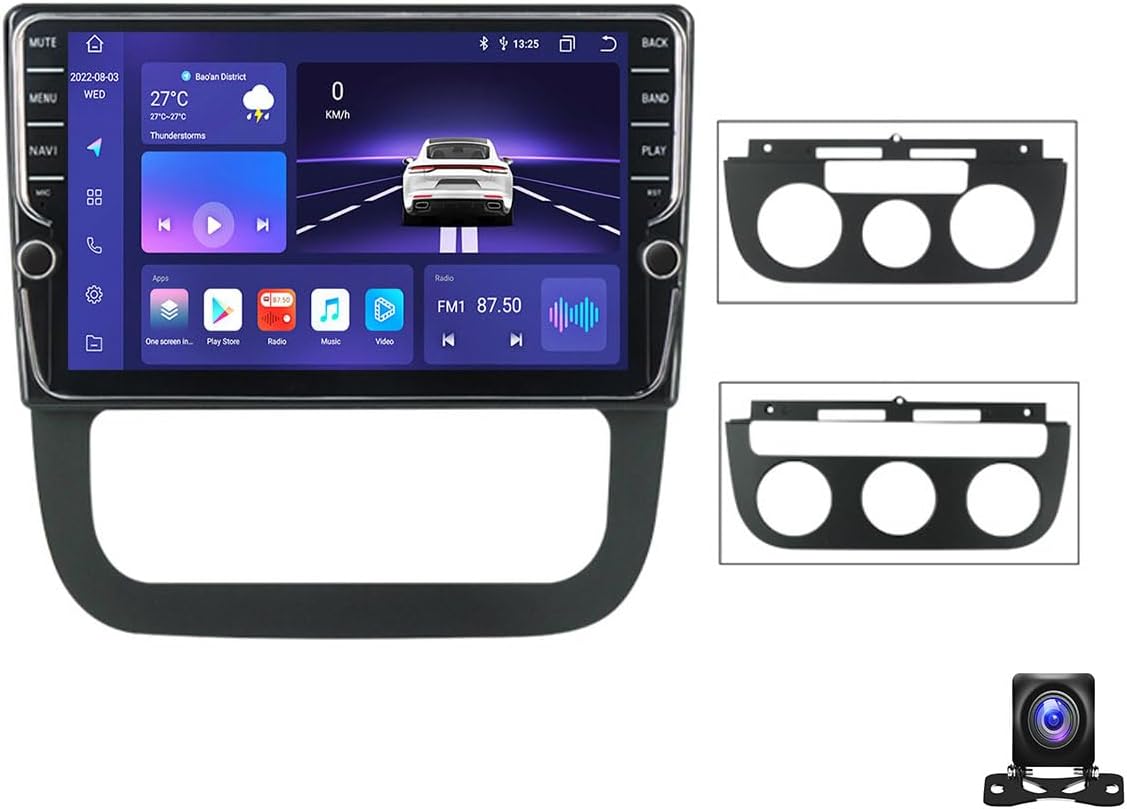 Double Din Car Stereo Bluetooth MP5 Player with Carplay/Auto, 9 Inch Touchscreen Radio Receiver with AHD Backup Camera, Compatible with VW Jetta 5 2005~2010 Support 4G/SWC/DSP,K300S