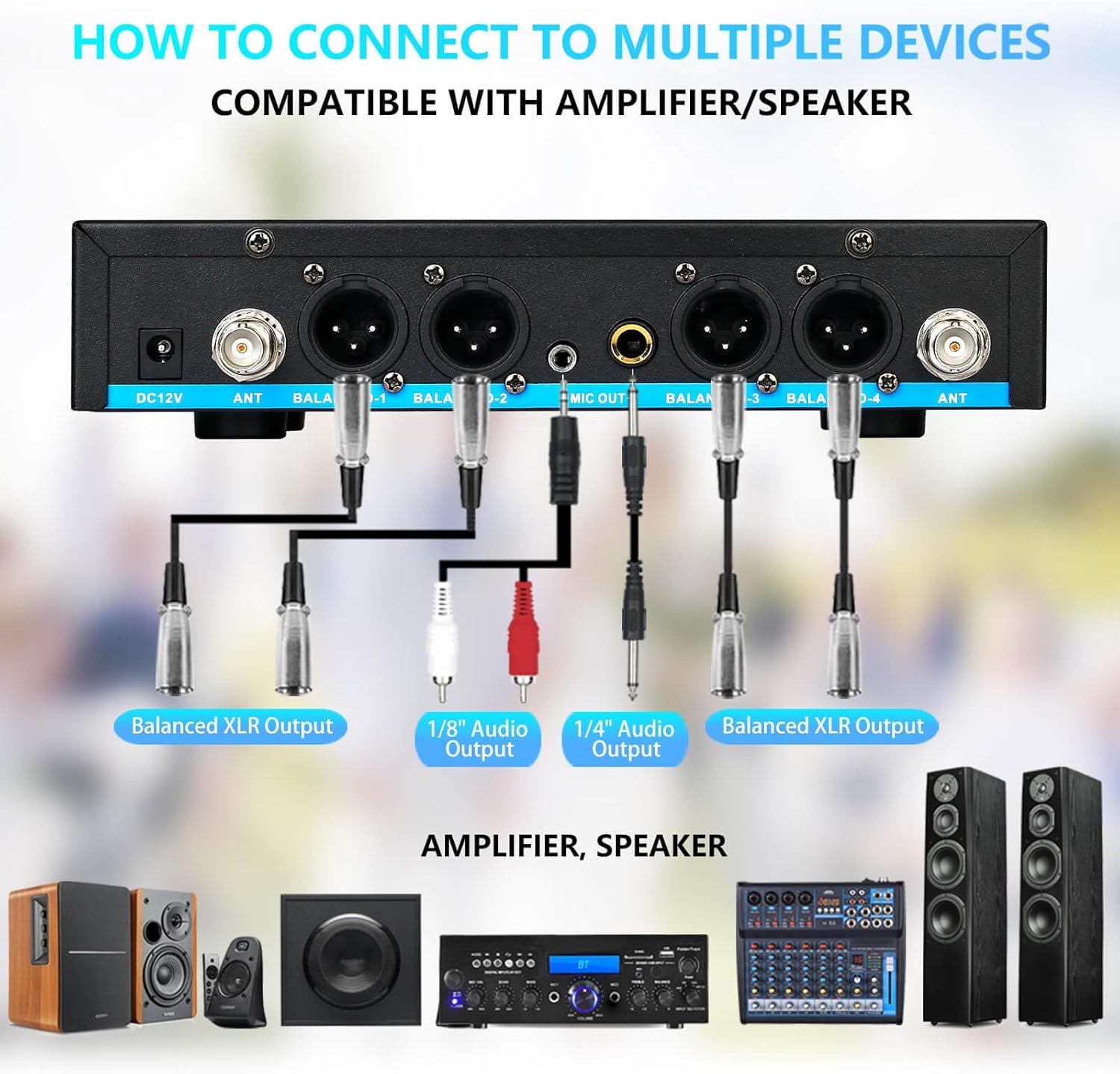 Pro Rechargeable Wireless Microphone System 4 Channel, UHF Metal Handheld Wireless Microphones Cordless Mics with VOL Control, 4x50 Adjustable Frequency for Karaoke Singing Church(G8)