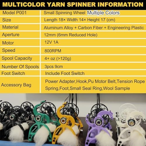 Smart Electric Spinning Wheel - 120g Yarn Spinner Machine with Foot Switch, 3 Spools, 12V Drum Carder, Adjustable Speed & Forward/Reverse Switch for Easy Yarn Crafting
