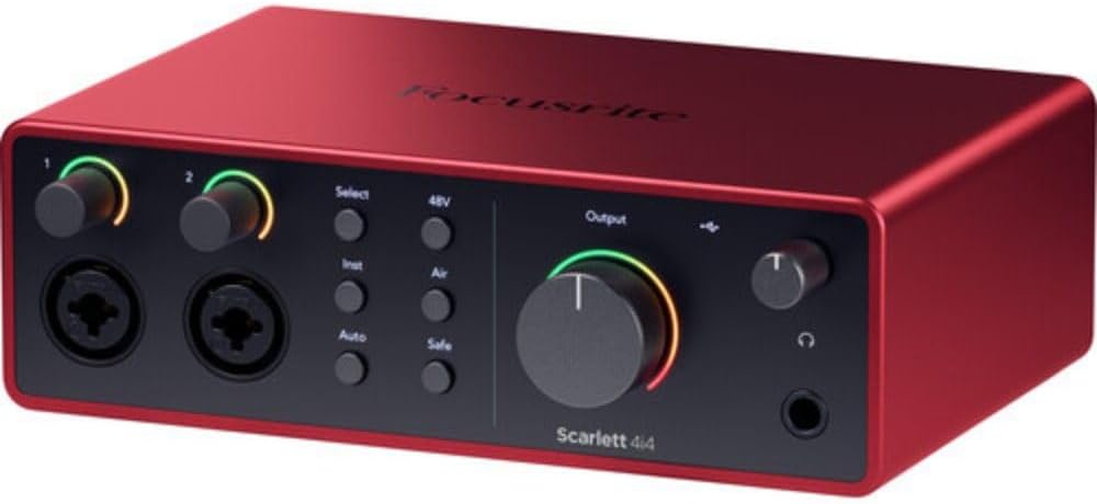 Focusrite Scarlett 4i4 USB-C Audio/MIDI Interface (4th Gen) Bundle with Studio Monitor Headphones, MXL 550/551 Microphone Ensemble Kit, Pop Filter, Mic Stand, Headphone Holder and 2x XLR Cable