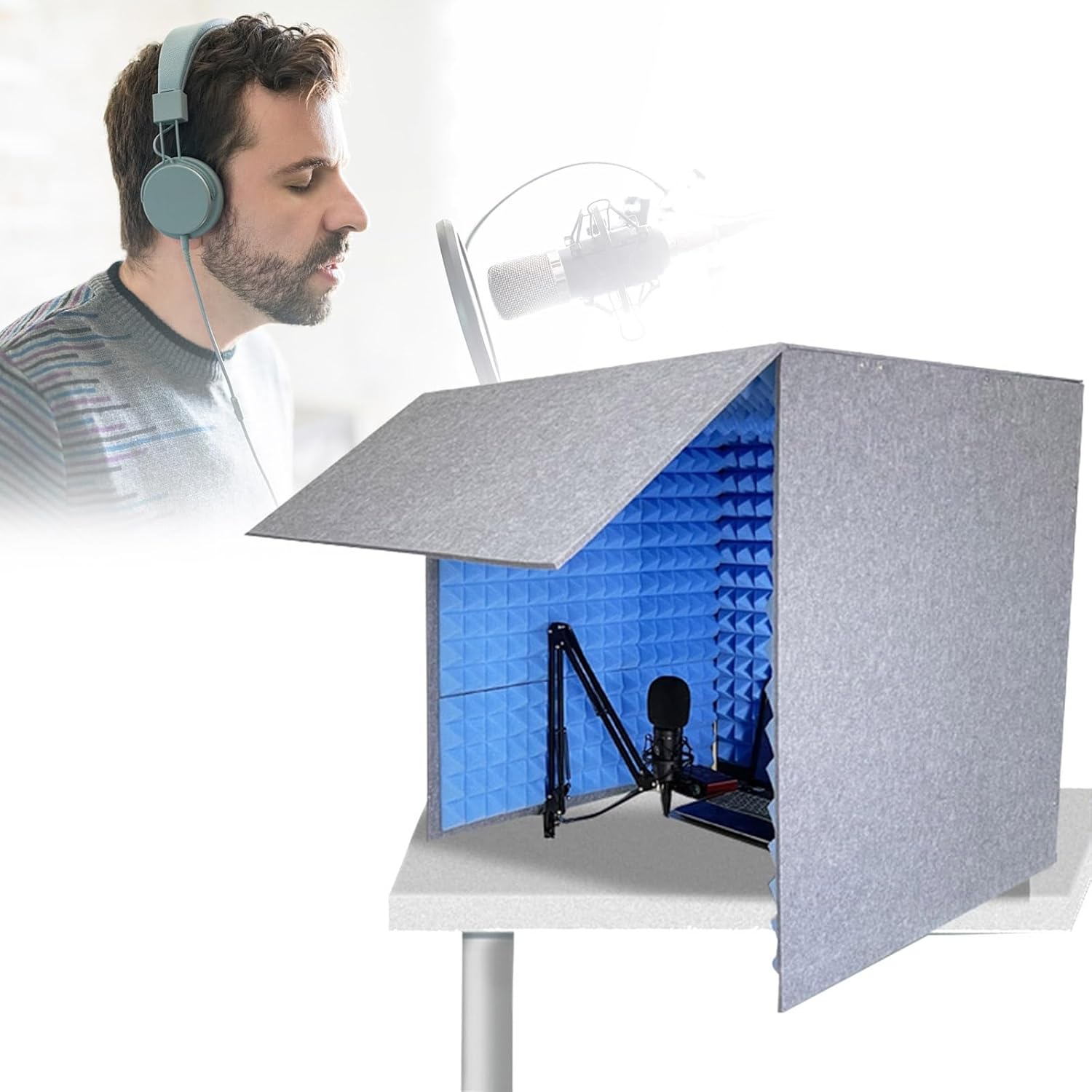 Sound Proof Box Portable Recording Booth, Sound Isolation Room for Home Studio, Microphone Isolation Shield, Desktop Soundproof Cover, Acoustical Treatments (Gris)