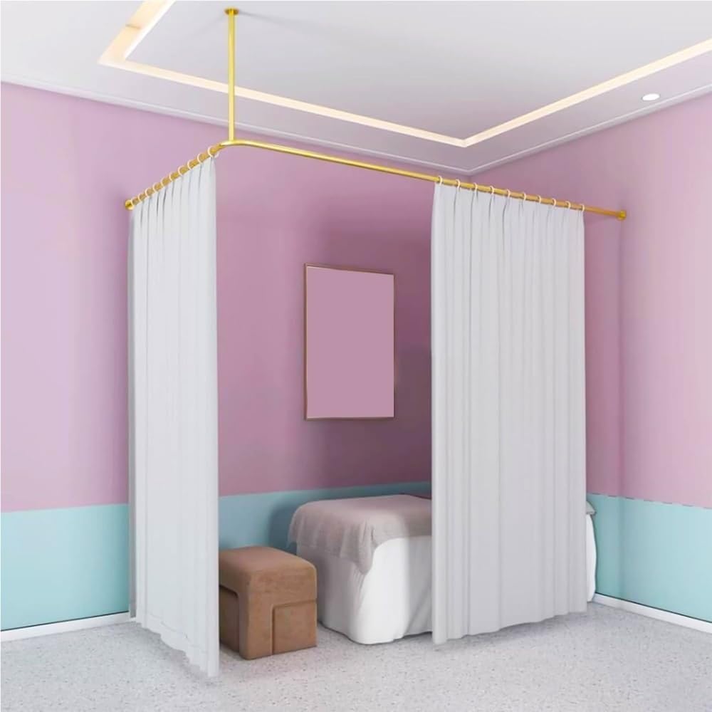 Beauty Salon Room Divider Curtain Rod, L Shaped Corner Curtain Rod, Wall Mount Curtain Partition Rod for Massage Room, Bedroom, Clinic, Shared Bedroom(Gold)