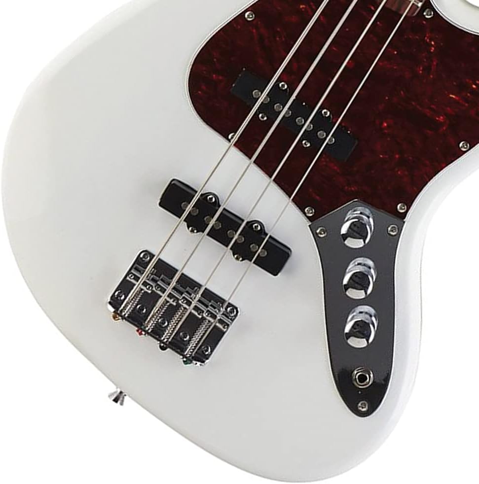 Austin Guitars 4 String Acoustic Bass Guitar, Correcto, White (AJB300WH)