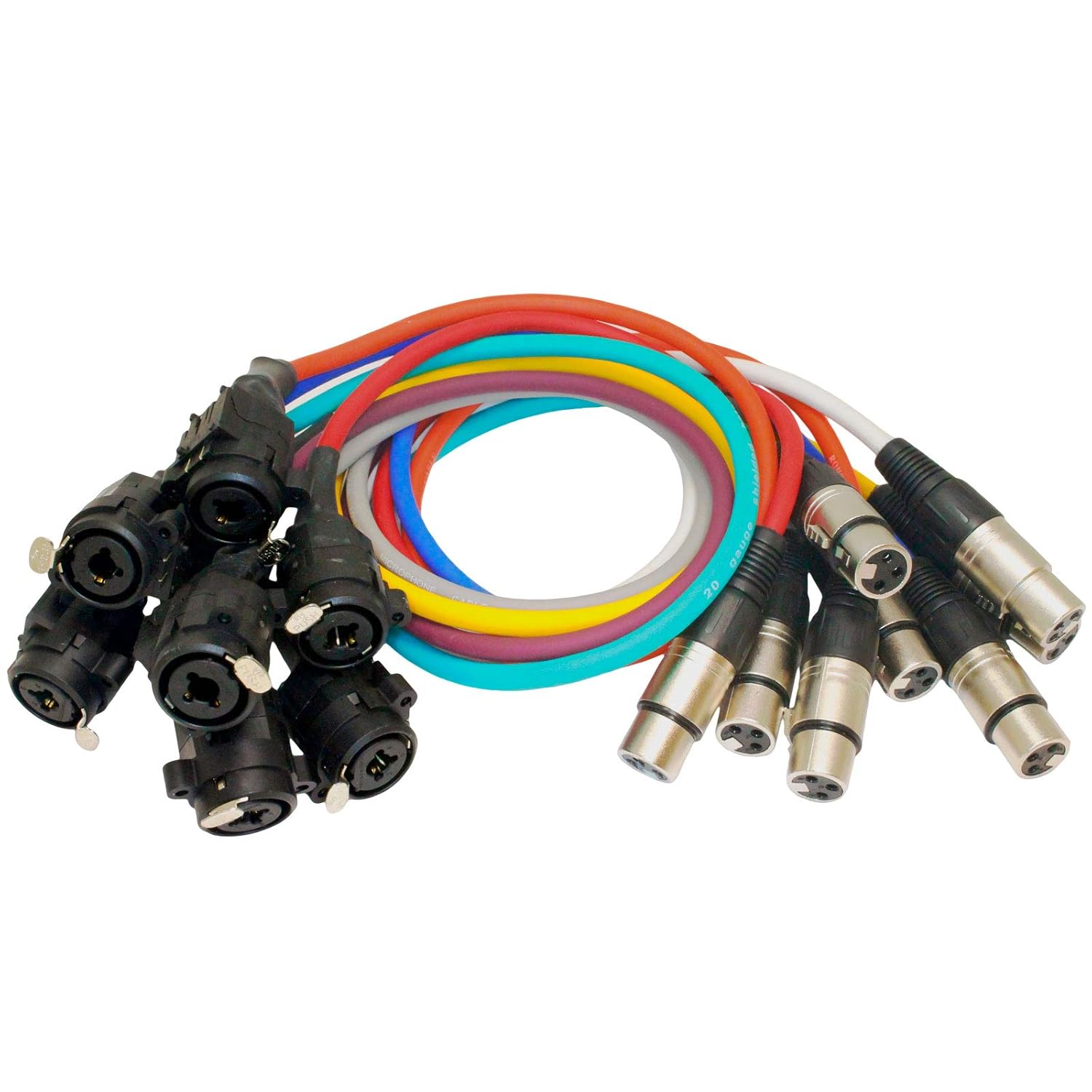 2ft XLR Pigtails for Floor Boxes XLR TRS Combo, Black, 6-Pin, Male-to-Female, Color-Coded