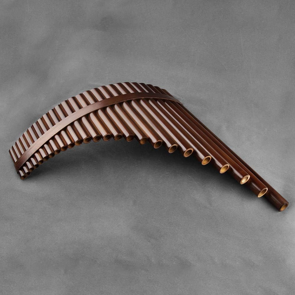 22/25 Pipes C Key Professional Pan Flute Chinese Traditional Musical Instrument Pan Pipes Easy to Learn with Exquisite Brown Pan Pipes Flute and Black PU Bag Included (25-Left Hand)