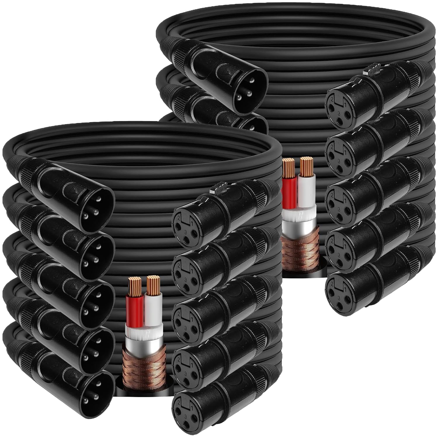 EMB 10-Pack Pro 16AWG 8mm 15 Feet 100% OFC XLR Balanced Shielded Mic Audio Cable