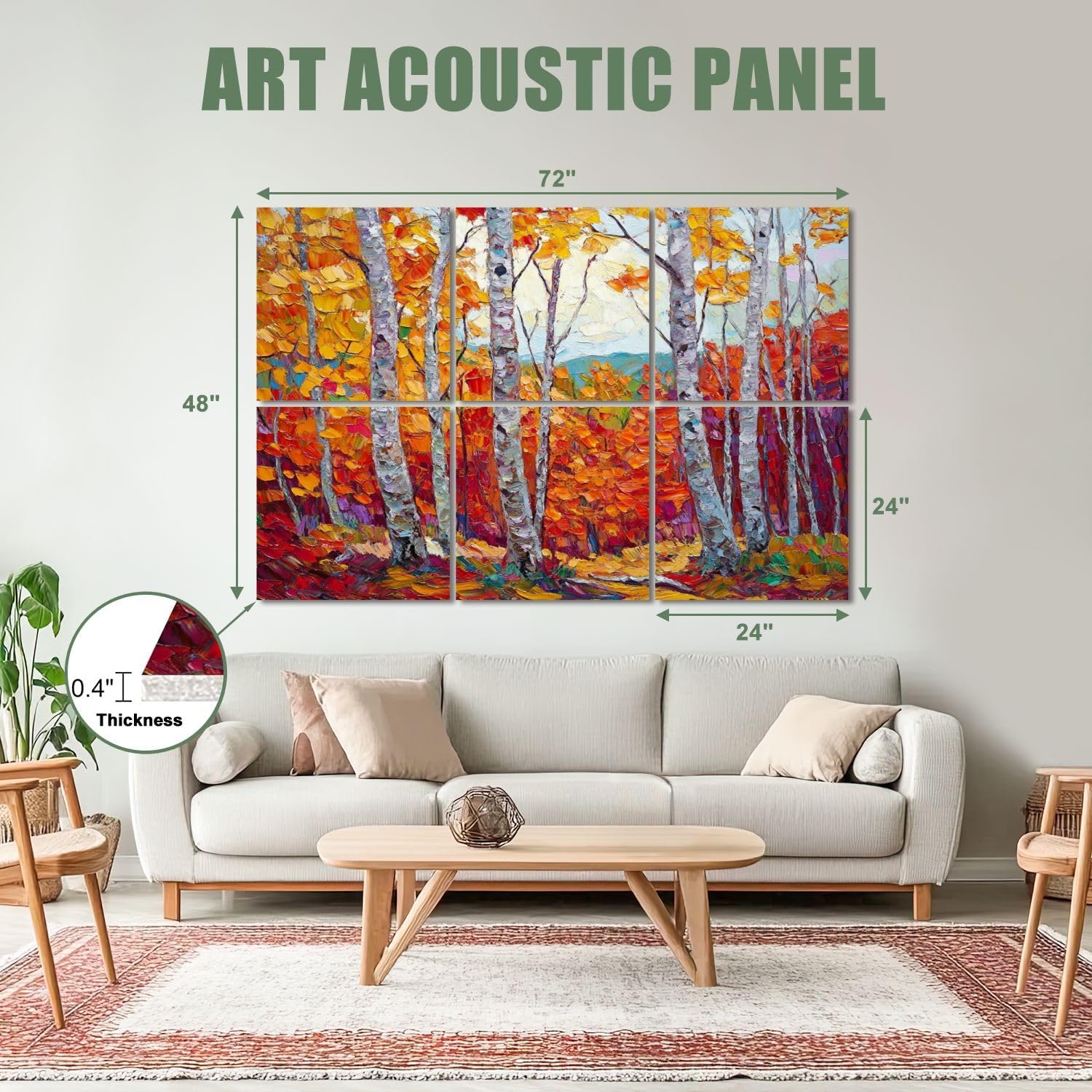 6 Pack Art Acoustic Panels Sound Absorbing Autumn Birch Trees Abstract Leaves Colorful Forest Vibrant Foliage Decorative Soundproof Wall Panels Self Adhesive for Recording Studios Office 72