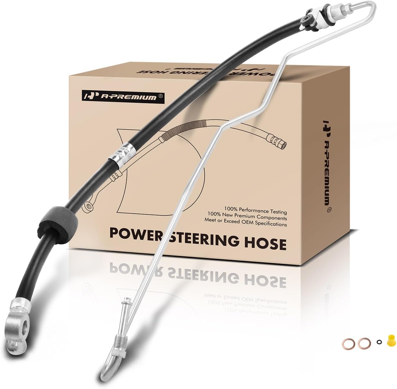 A-Premium Power Steering Pressure Hose Line Assembly Compatible with Hyundai Elantra 2001-2006, Tiburon 2003-2008, 2.0L, with Washer & O-ring, Pump To Rack