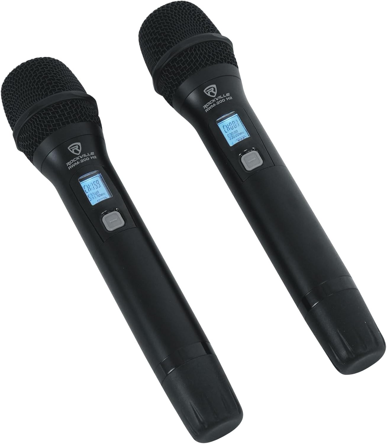 Rockville RWM-200 H2 Dual Handheld UHF Microphone System, 200 Channels, On-Mic 3-Band EQ & Echo, up to 500ft Range, XLR Outputs, Cardioid Mics, Full Metal Build, Ideal for Events, DJ, Karaoke
