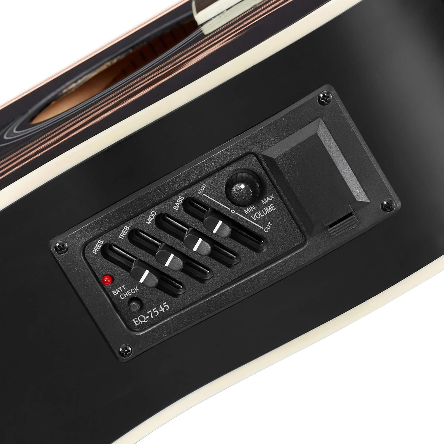 Ashthorpe Full-Size Left-Handed Dreadnought Cutaway Acoustic-Electric Guitar Bundle - Premium Tonewoods - Black