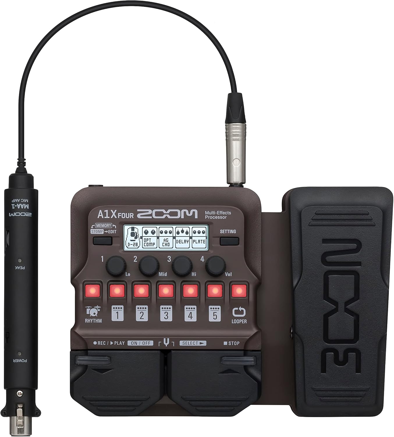 Zoom A1X FOUR Acoustic Instrument Multi-Effects Processor with Expression Pedal, Acoustic Modeling, Looper, Rhythm Section, For Guitar, Saxophone, Trumpet, Violin, Harmonica, and Upright Bass