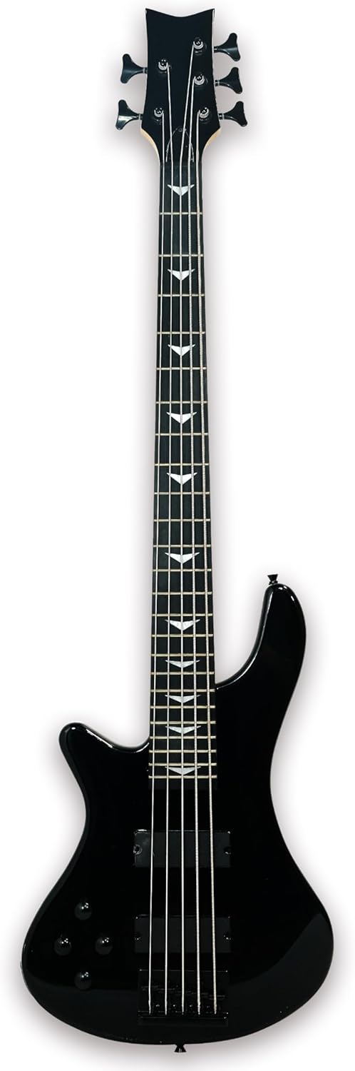 Tario Black Left-handed 5 String Electric Bass, Bolt-on Maple Neck, Poplar Body