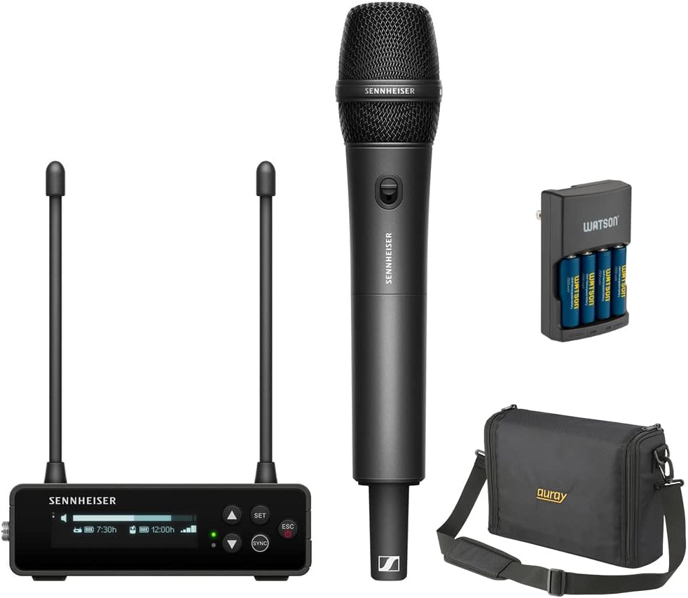 Sennheiser EW-DP 835 Set Camera-Mount Digital Wireless Handheld Microphone System (R1-6: 520 to 576 MHz) Bundle with Watson Rapid Charger with 4 AA Batteries and Auray WSB-1S Carrying Bag