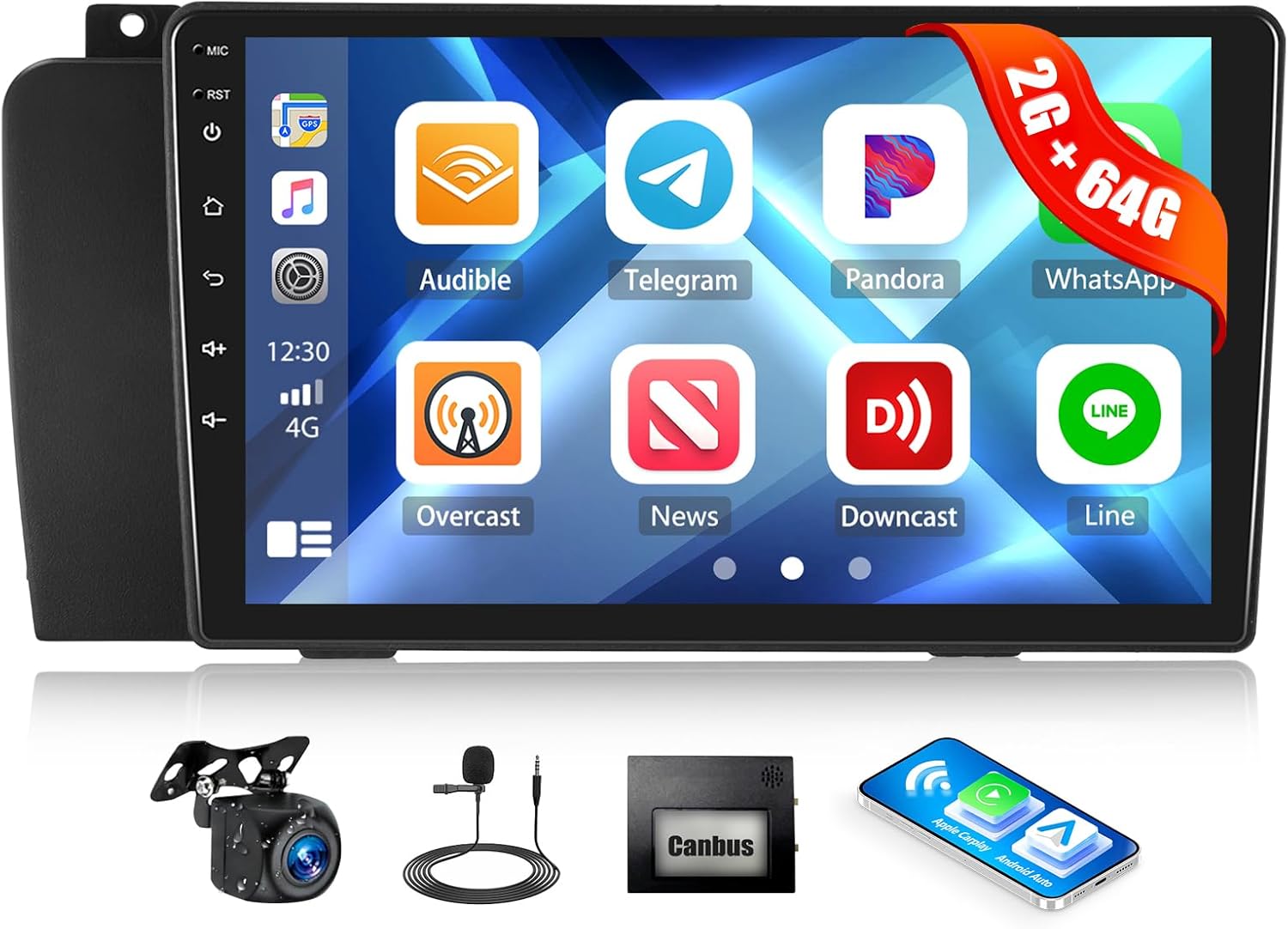 2GB+64GB Android Car Stereo for Volvo XC70/V70/S60 2004-2007 with Wireless Carplay Android Auto, 9 Inch 2.5D Touch Screen Car Radio with Bluetooth GPS WiFi FM RDS Radio SWC EQ Backup Camera