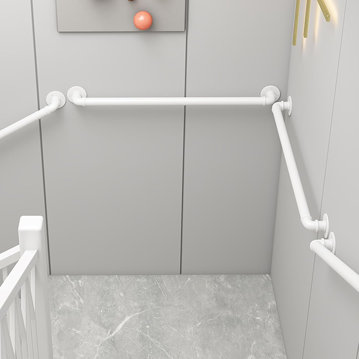 Modern Staircase Handrail with Wall Mount Support Round Corner Pipe Banister Metal Iron Grab Bar Safety Hand Railing Indoor Outdoor Stair Porch Deck Hand Rail, White (Size : 9ft) (16.4ft)