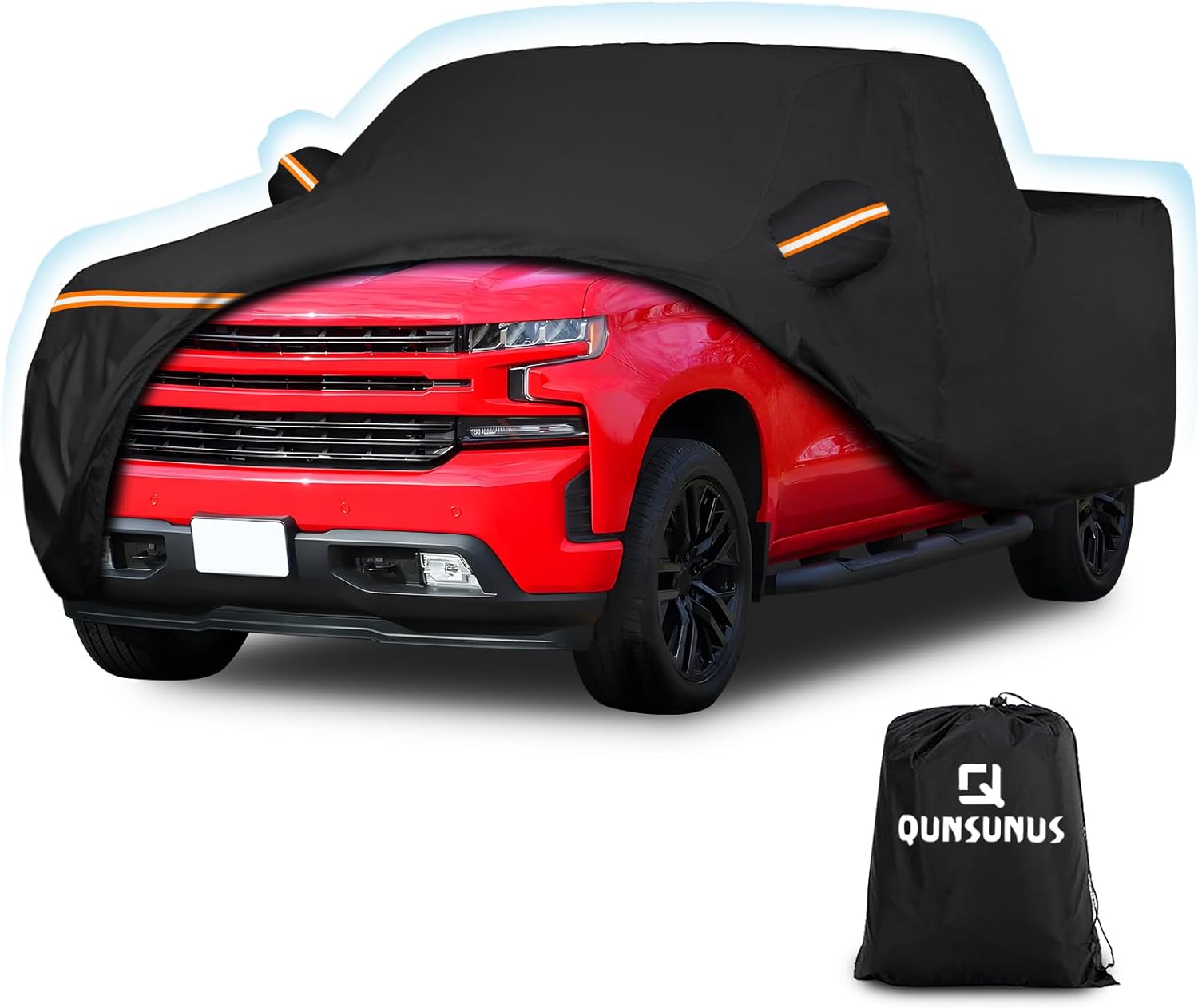 QUNSUNUS Car Cover for Silverado 1500 Waterproof All Weather Pickup Truck Covers for Chevy Silverado 1500 Crew Cab 6.6 ft Bed Custom Fit Heavy Duty with 420D Oxford(fit Up to 241.7