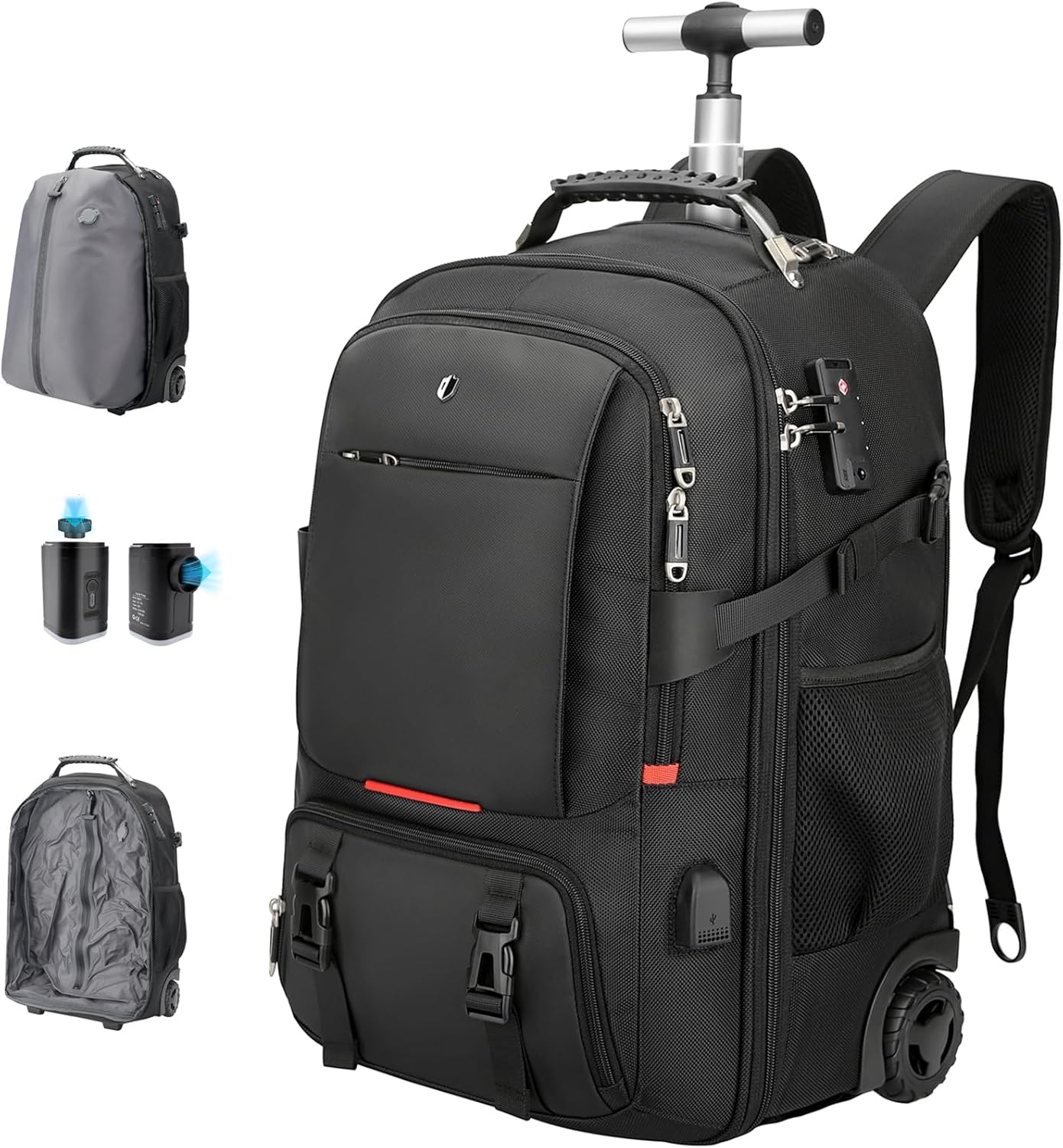 Travel Vacuum Backpack with Wheels for Women Men, 50L Rolling Vacpack Backpack with Vacuum System, Laptop Compartment, TSA Lock, Dry-Wet Pocket Luggage suitcase, Air Travel, Weekend Trips