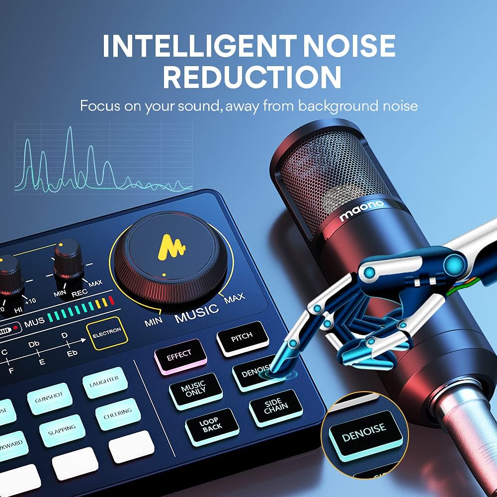 MAONO Podcast Equipment Bundle Audio mixer All-in-One Podcast Production Studio with 3.5mm Microphone for Live Streaming, Podcast Recording, PC, Smartphone, DJ MaonoCaster Lite
