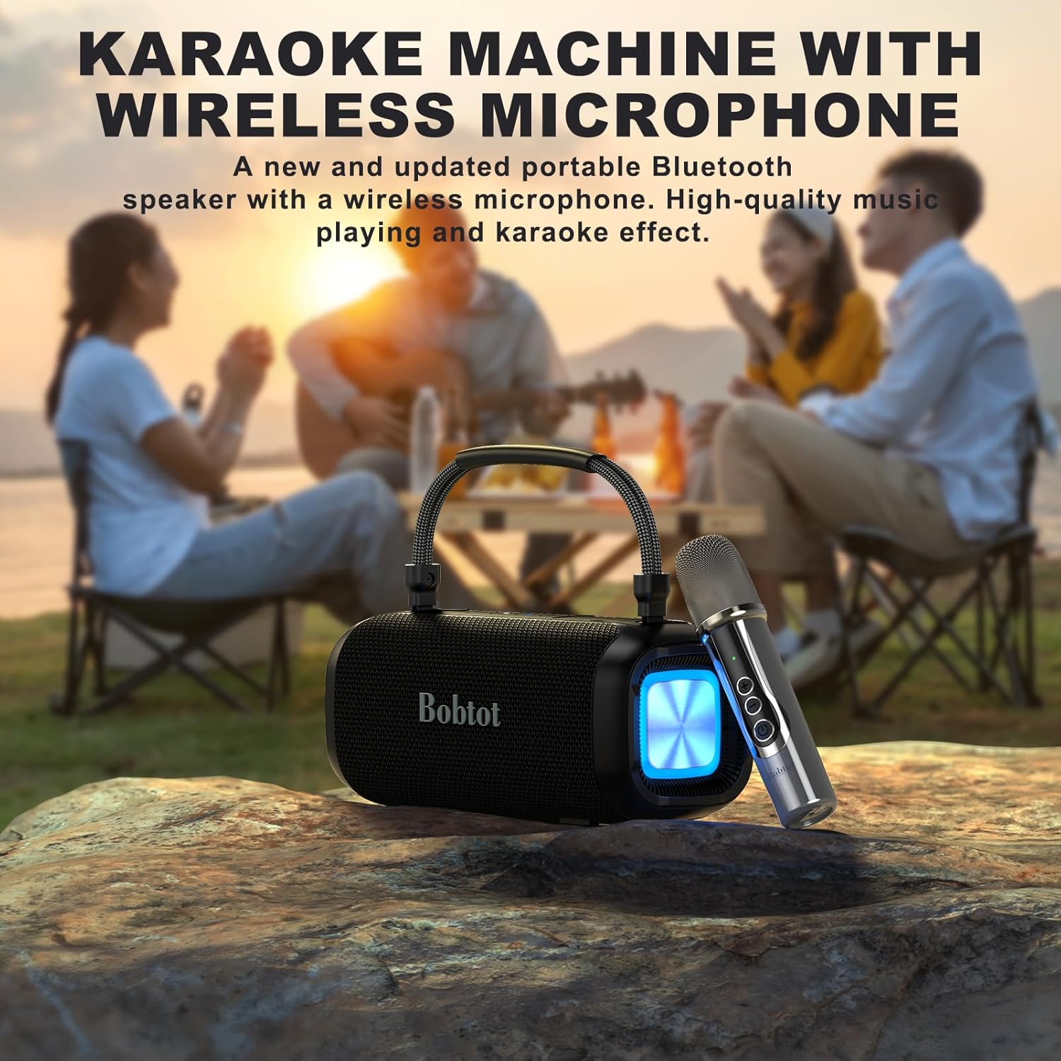 Portable Karaoke Machine for Adults, Speaker with Microphone Wireless, IPX6, Speaker with Lights, Deep Bass, Three Echo Levels,Indoor and Outdoor EQ, Stereo Sound, Supports AUX, TF, USB