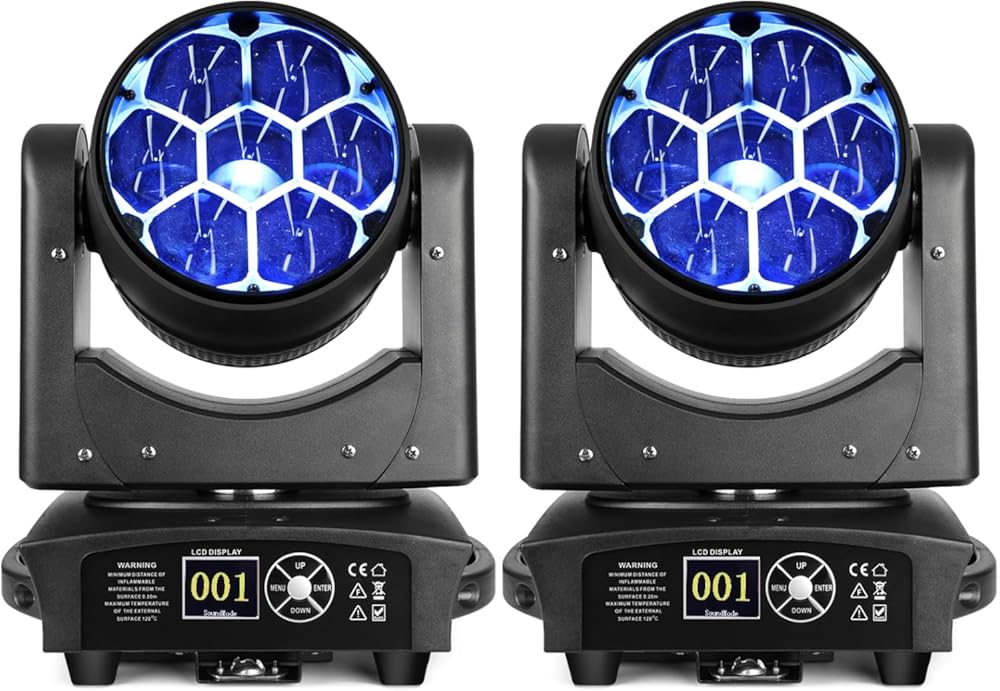 BETOPPER Moving Head Light 7x40W RGBW Beam/Wash/Zoom/CTO Effect Bee Eye LED Stage Lighting Spot Lights with Sound Activated for DJs, Bars, Christmas, and Home Party Lighting,2 Packs