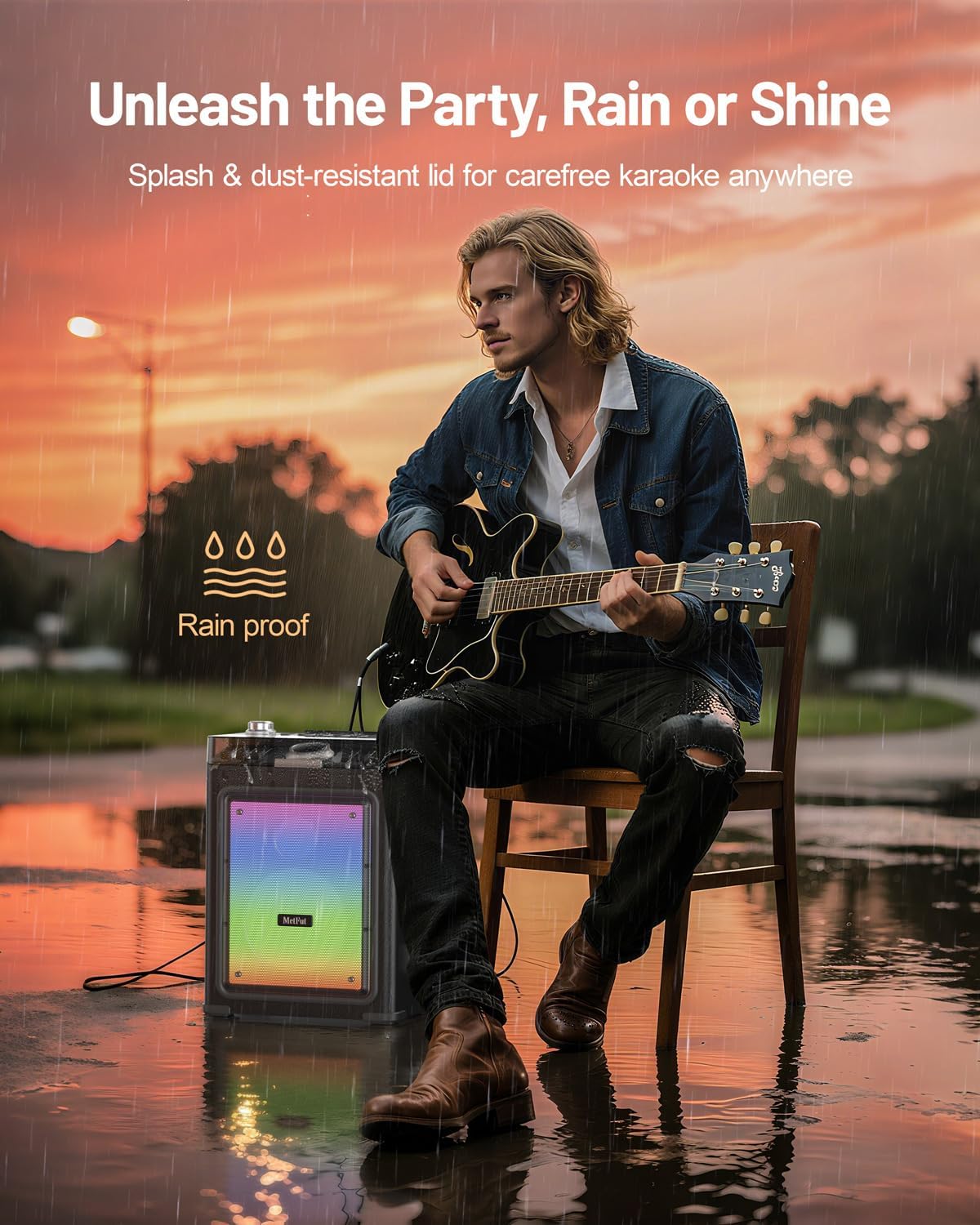 Karaoke Machine for Adults with 2 Wireless Microphones & Guitar Input, Professional Bluetooth 5.3 Speaker, Portable Wooden Karaoke PA System with Bass/Treble Adjustable for Backyard, Home Party