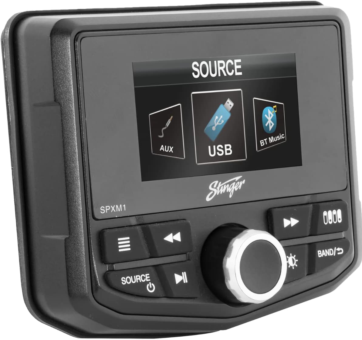 STINGER Marine and Powersport 2.7” Digital Media Player with Switch Command, 4-Channel, Bluetooth, Weather Resistant Front Panel, USB Input with Subwoofer Control (SPXM1)