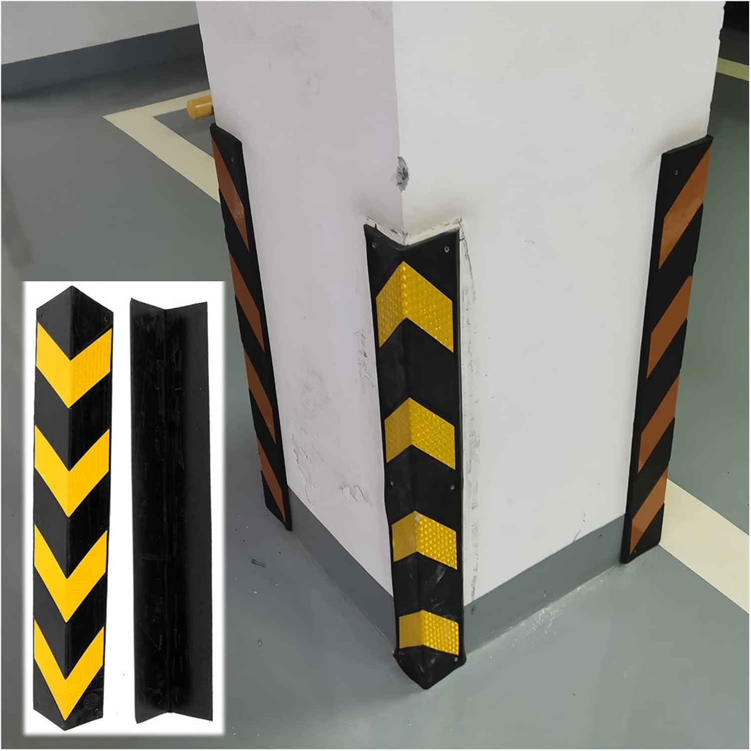 Rubber Corner Protector Car Parking Protector Wall Corner Guard for Parking Garages,Yellow and Black Color Corner Guards,Reflective Car Parking Protector Bumper 1cm Thick Wall Corner Guards,4 Sizes