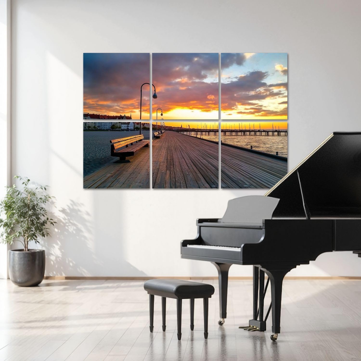 6 Pack Art Acoustic Panels Beautiful sunrise wooden pier Sea Sopot Poland Sound Absorbing Panel 48