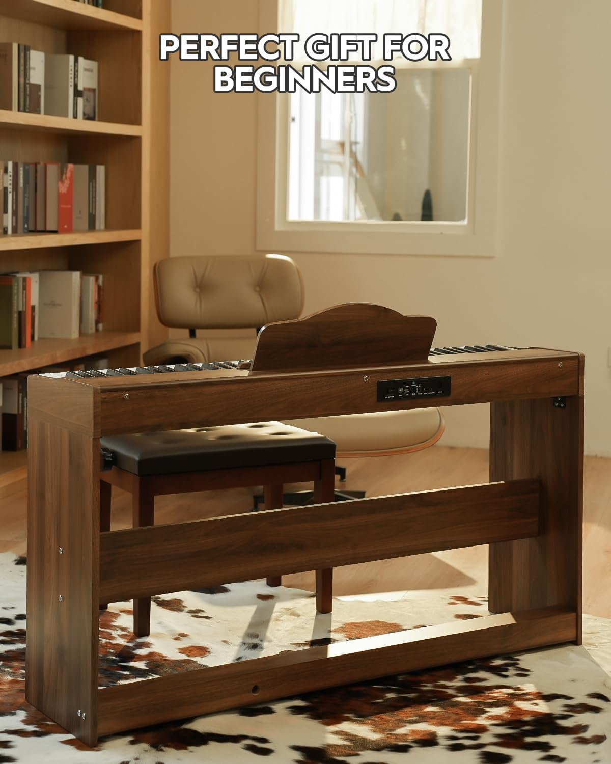 STRICH Digital Piano 88 Keys, Hammer-Action Weighted Keyboard, Full size Electric Piano Keyboard with Furniture Stand, 25Wx2 Speakers, Supports USB-MIDI/Wireless Connect, SDP-300W (Color Walnut Wood)