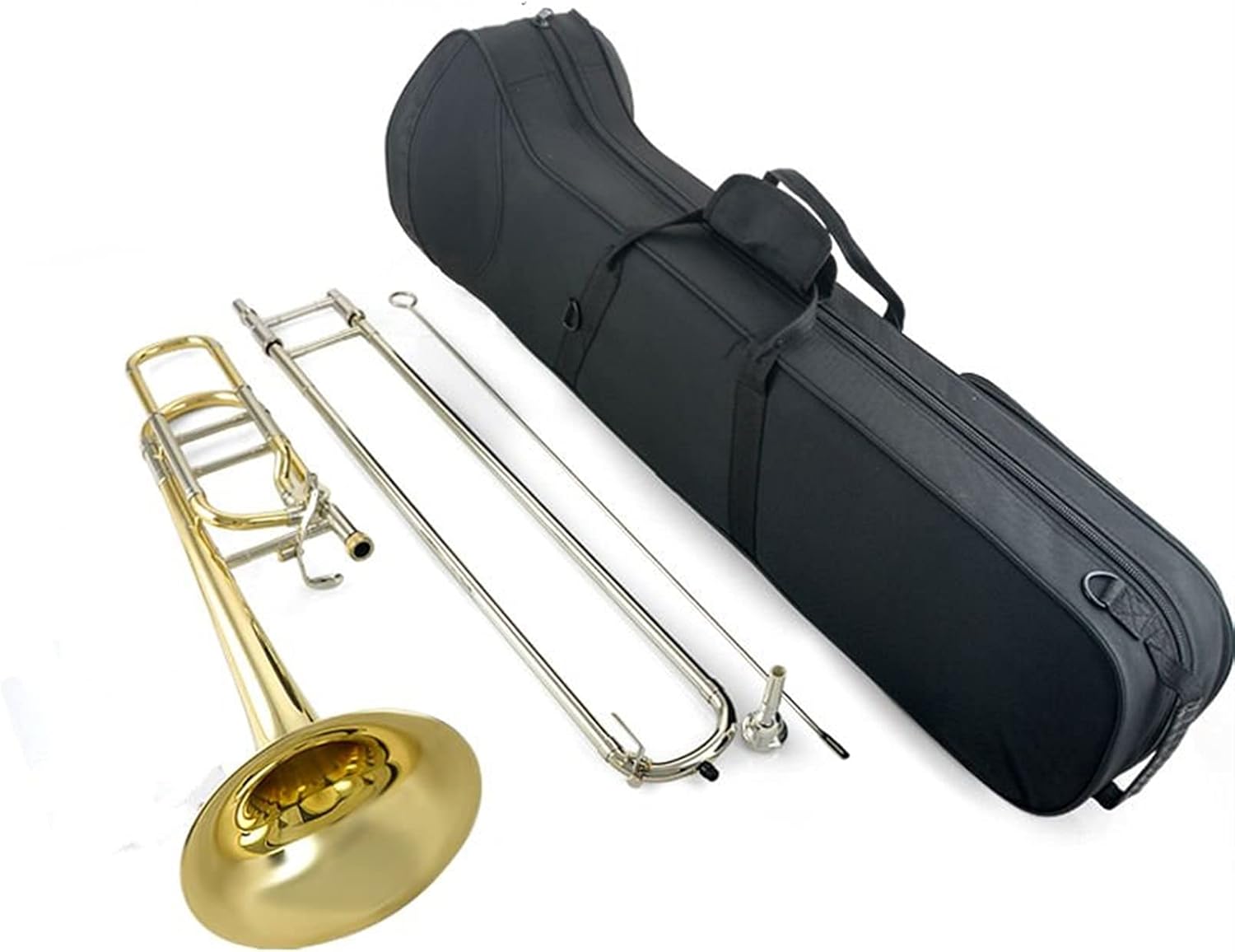 Student Trombone Tenor Trombone B/F Flat Professional White Copper Trombone with The Mouthpiece with Case,Gloves,Gold Brass Wind Trombone Kit