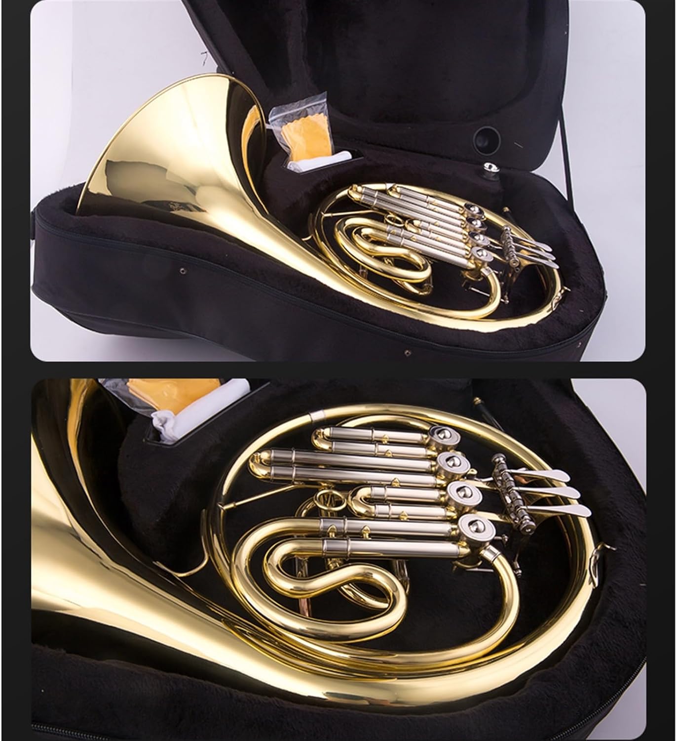 Brass French Horn F-key Four-key Single And Double Beginner Professional Examination Band Performance Level Effortless And Easy To Play(Double)