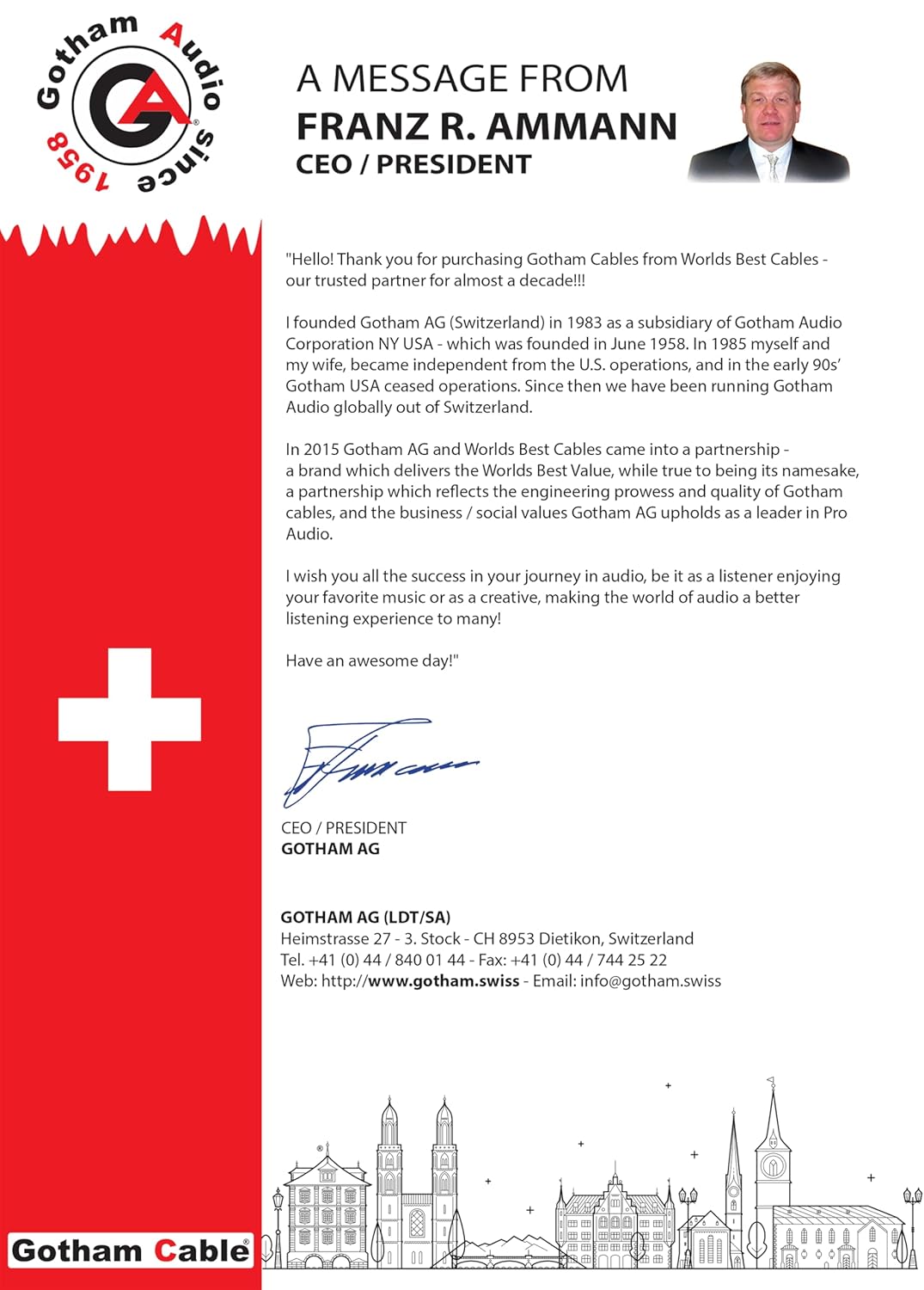 Gotham GAC-1 Ultra Pro (Black) - Premium, Low-Capacitance (21 pf/F) Guitar Bass Instrument Cable – Bulk – Sold in 100 Foot Length