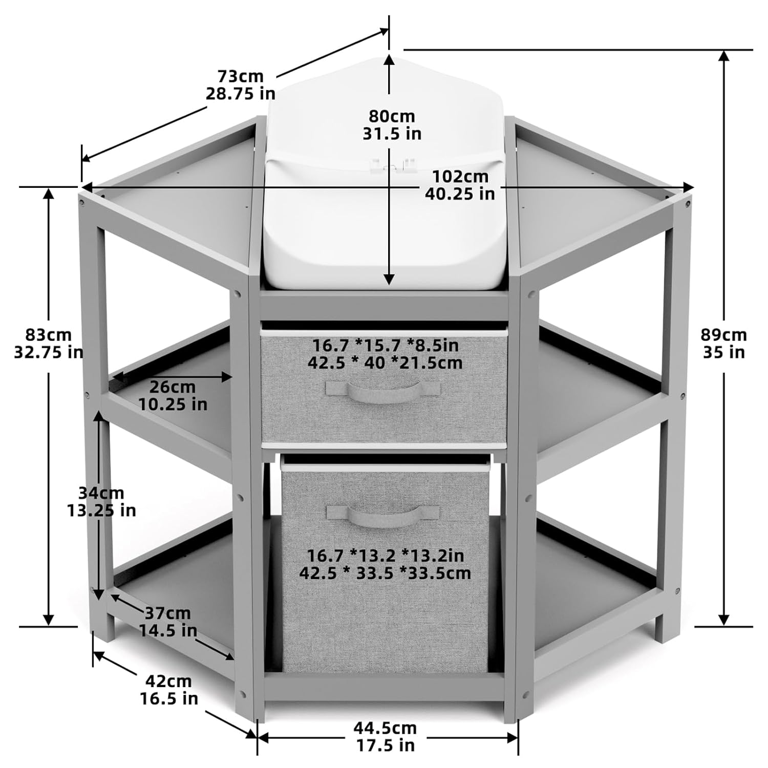 YUFU Baby Corner Changing Table with Storage Drawers, Portable Diaper Changing Station with Baby Changing Pad, Modern Wood Changing Table Dresser for Infants and Toddlers (Gray)