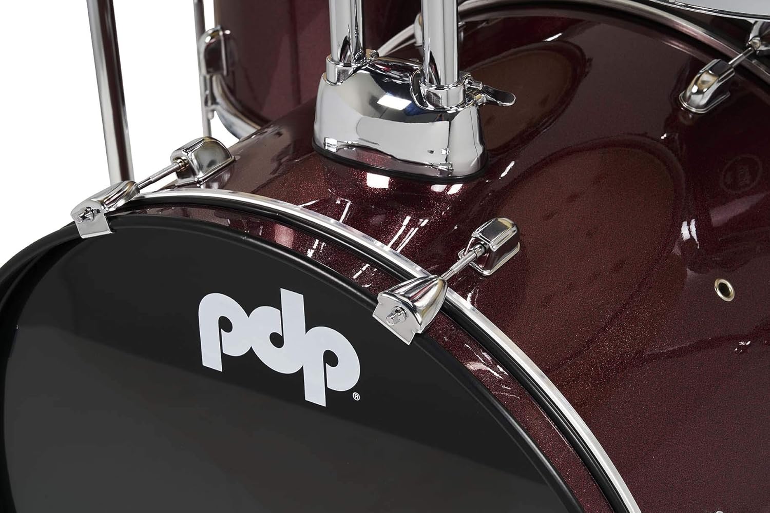 Pacific Drums Center Stage Complete Drumkit, 5 Drum Set, Ruby Red Sparkle, 7x10, 8x12, 14x16 Floor, 16x22 Kick, 5x14 Snare (PDCE2215KTRR)