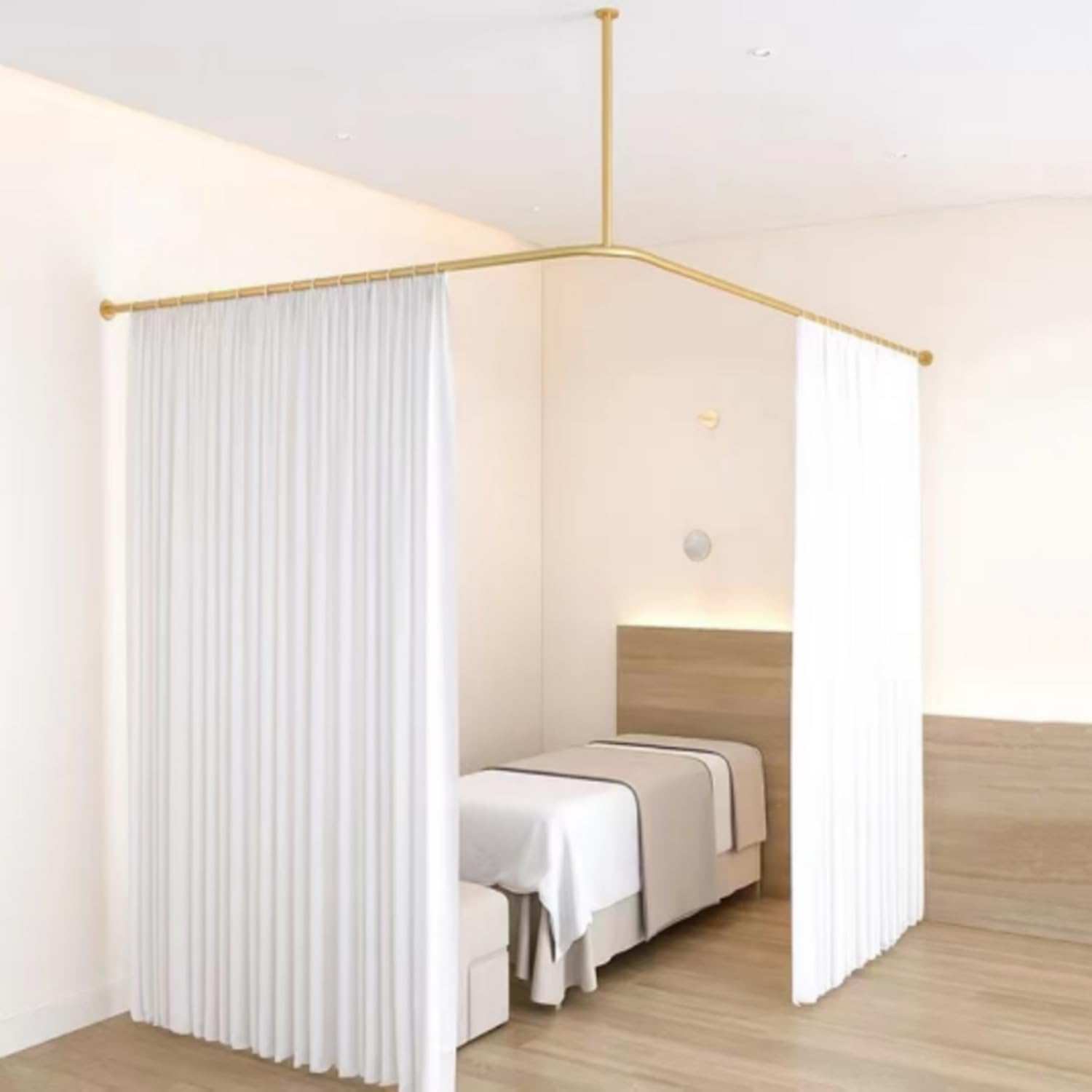 Beauty Salon Room Divider, Bathroom Shower Curtain Rod, Wall Mount Room Dividers, Ceiling Mounted Curtain Rail for Curtains, Drapes, and Room Dividers,Gold,Without Curtain