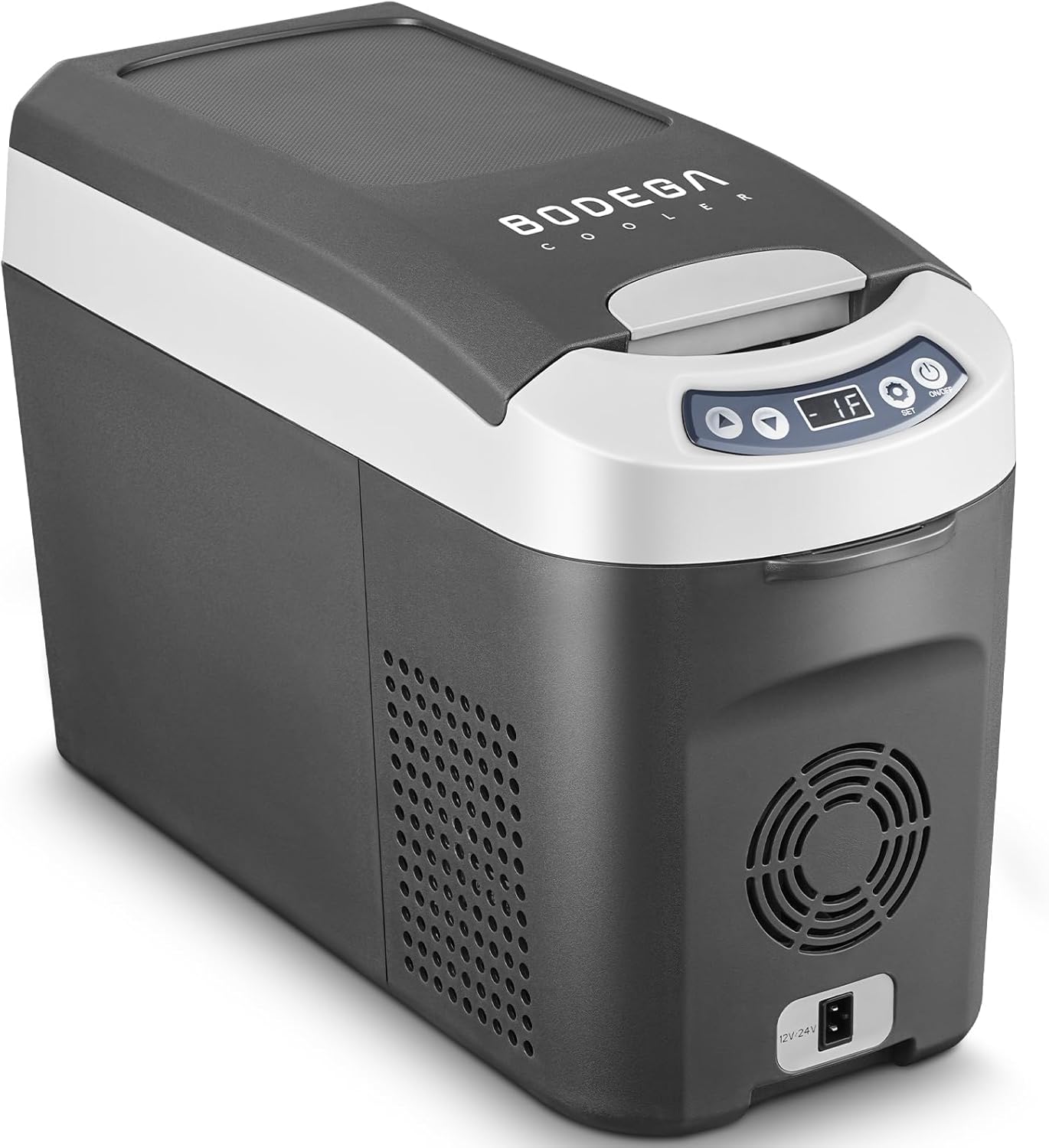 BODEGACOOLER 12 Volt Car Refrigerator, 16 Quart Small Car Fridge, Portable Freezer(-4℉~68℉), Car Cooler with 12/24V DC for Outdoor, Vehicles, Camping, Travel