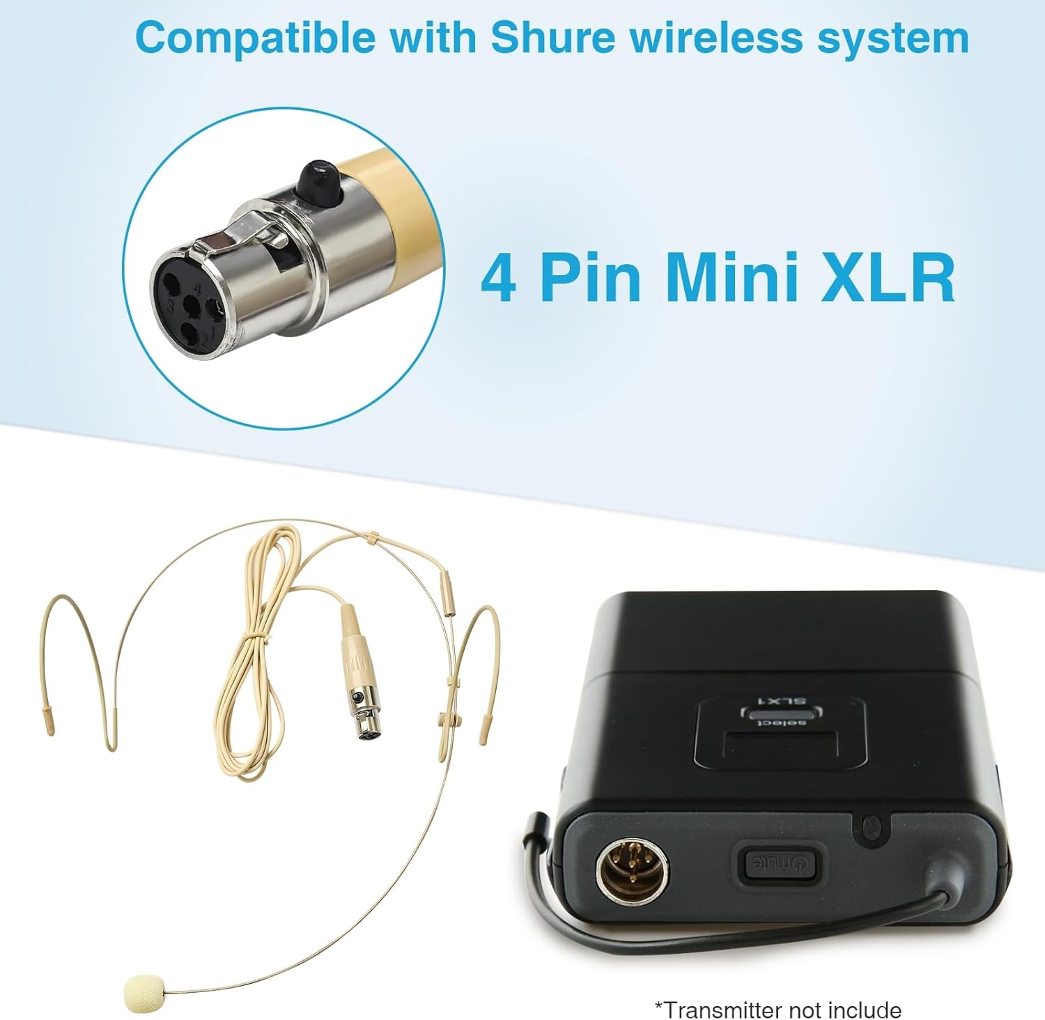 10 Pack Headset/Headworn Microphone Double Over Ear Earset Micophone for Singing Hands-Free Head Hanging Condenser Omnidirectional Mic for Shure,4 Pin Mini XLR,1.5M Cable,Windscreen